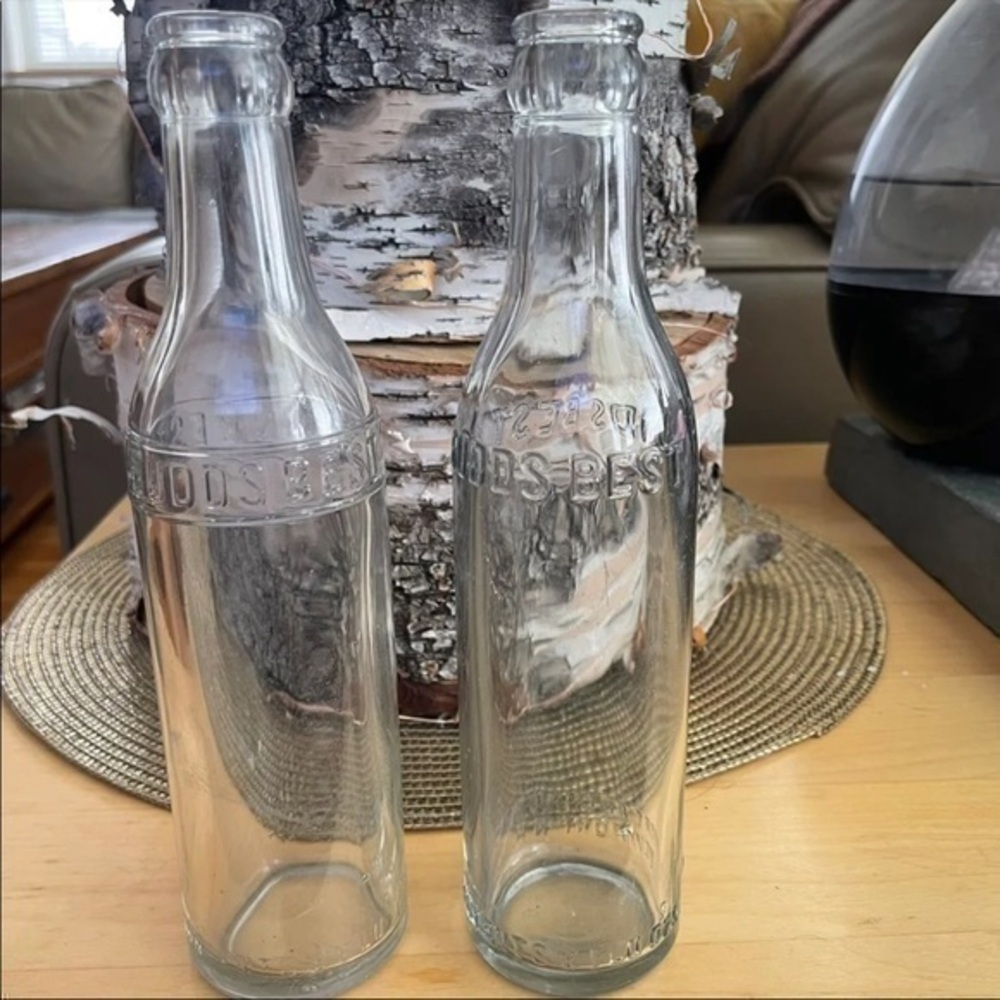 Vintage Budds Best Glass Soda Bottles 1900-1950 Set of 2